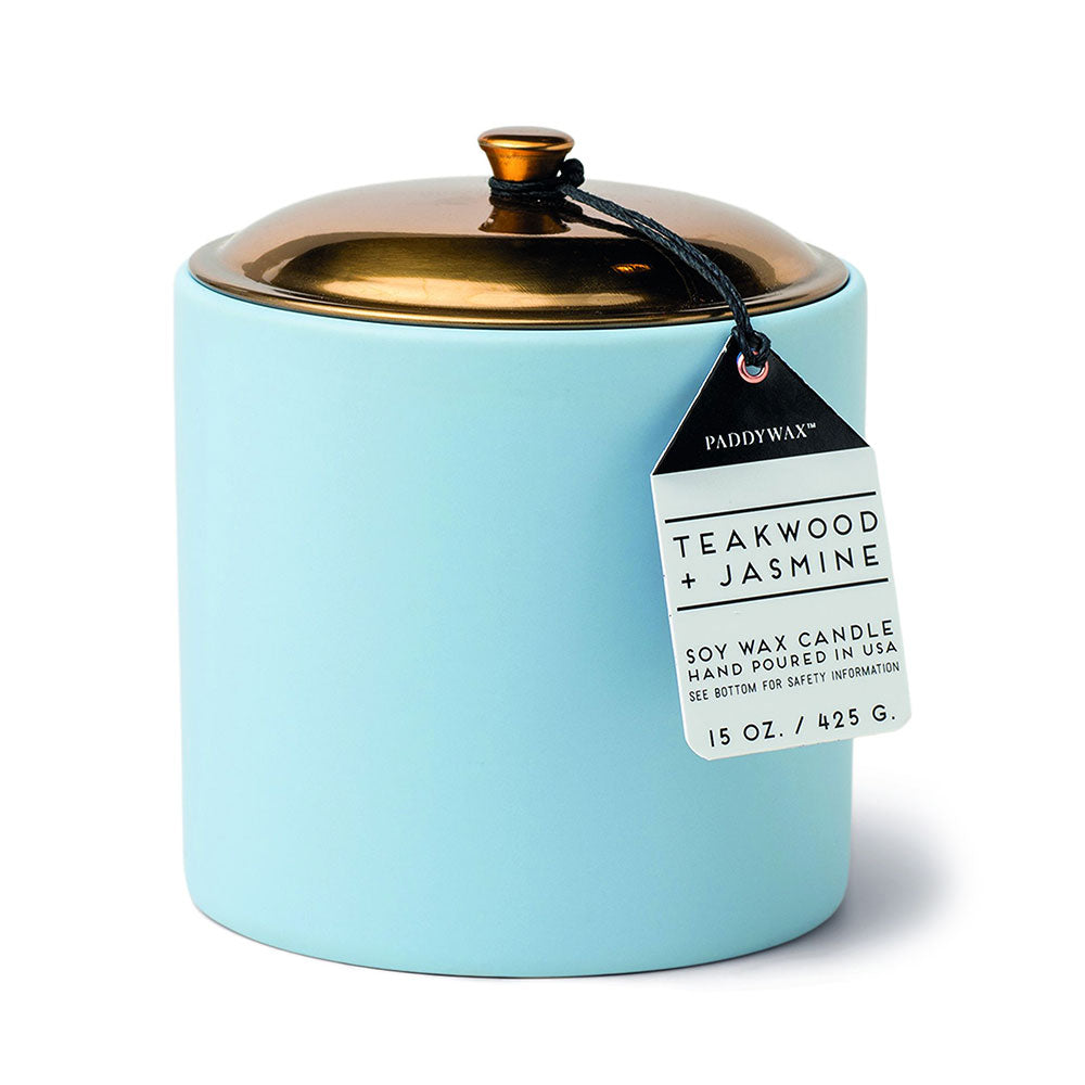 Hygge Jasmine & Teakwood Candle in Ceramic Icey Blue