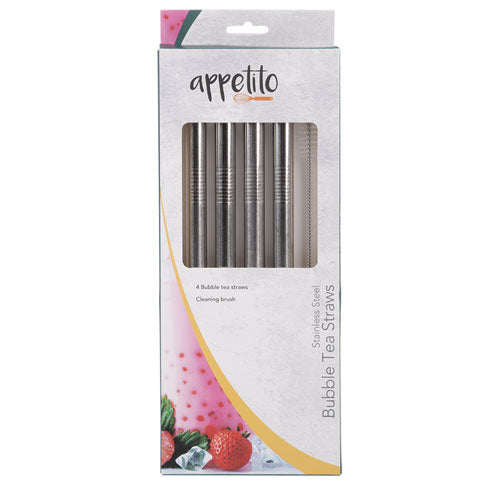 Appetito Stainless Steel Bubble Tea Straws with Brush 4pcs