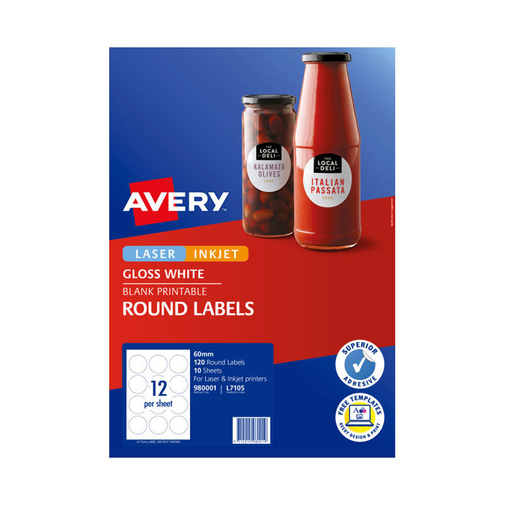 Avery runde etiketter 60mm 12up 10pk