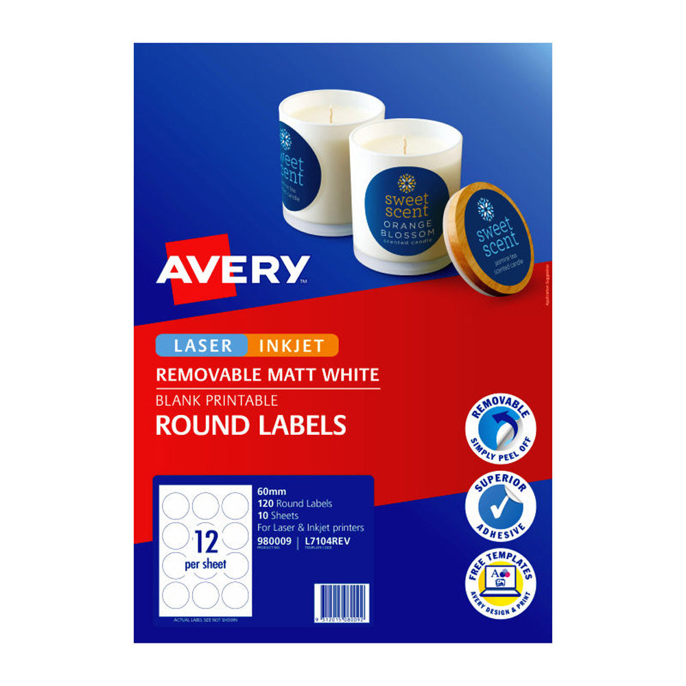 Avery Round Etiquetas 60 mm 12up 10pk