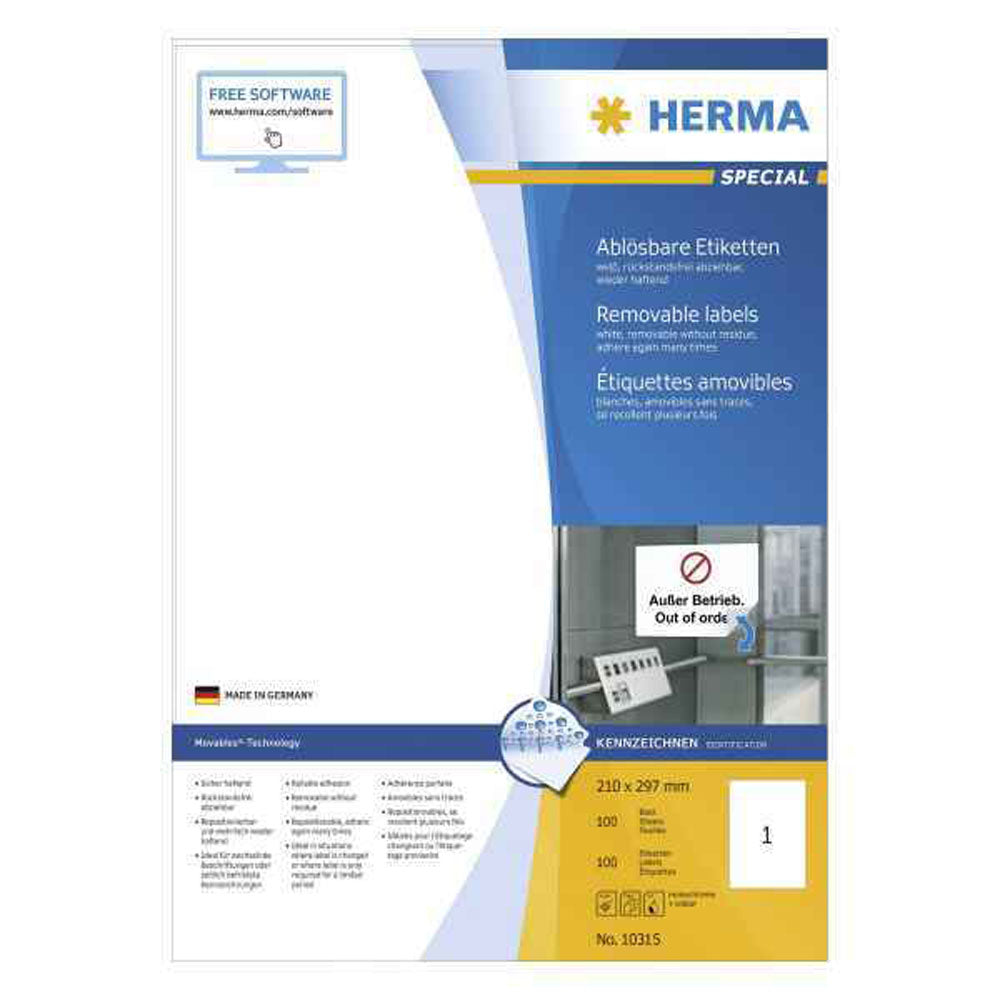 Herma Removable Labels A4 100pc (White)