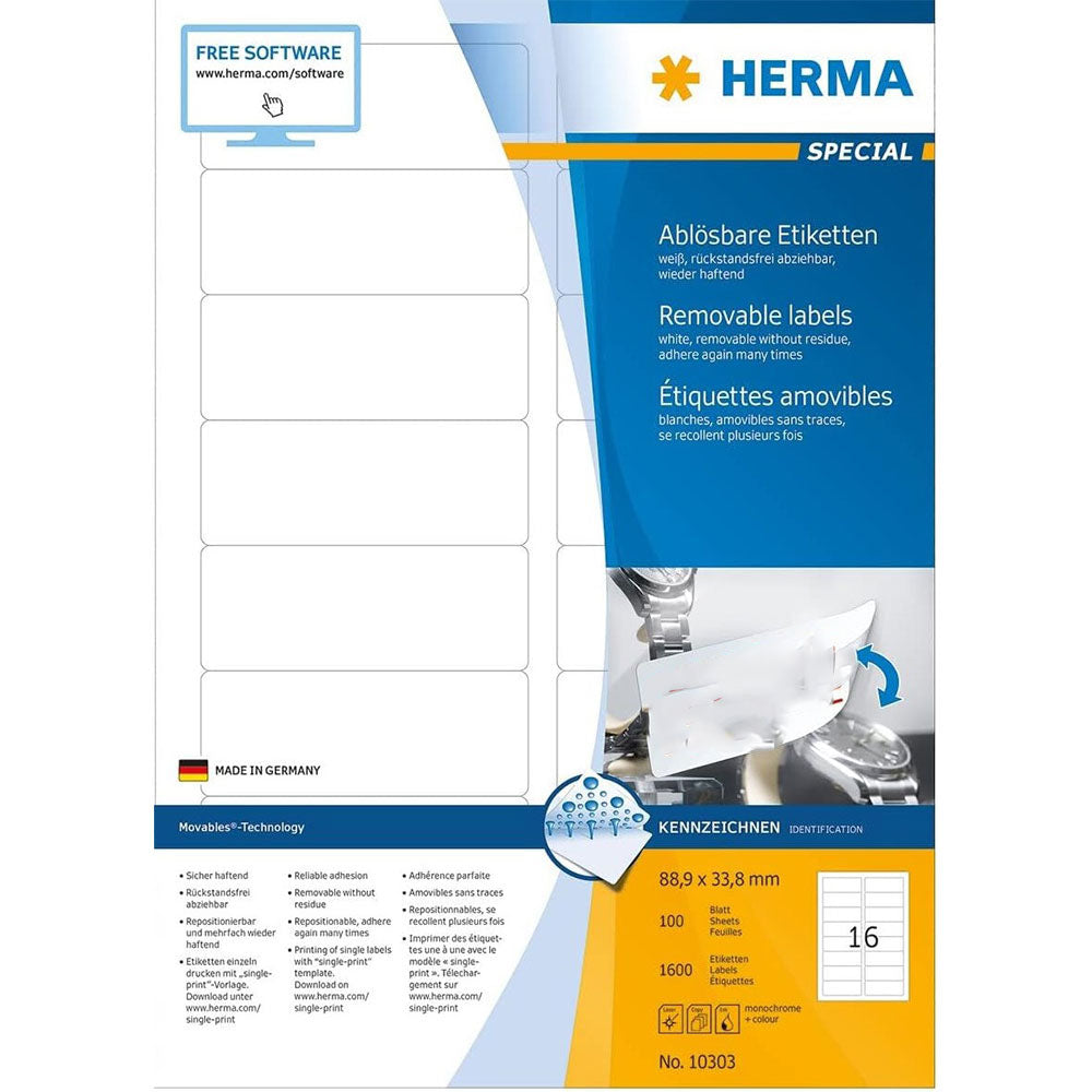 Herma avtagbara etiketter A4 100 st (vit)