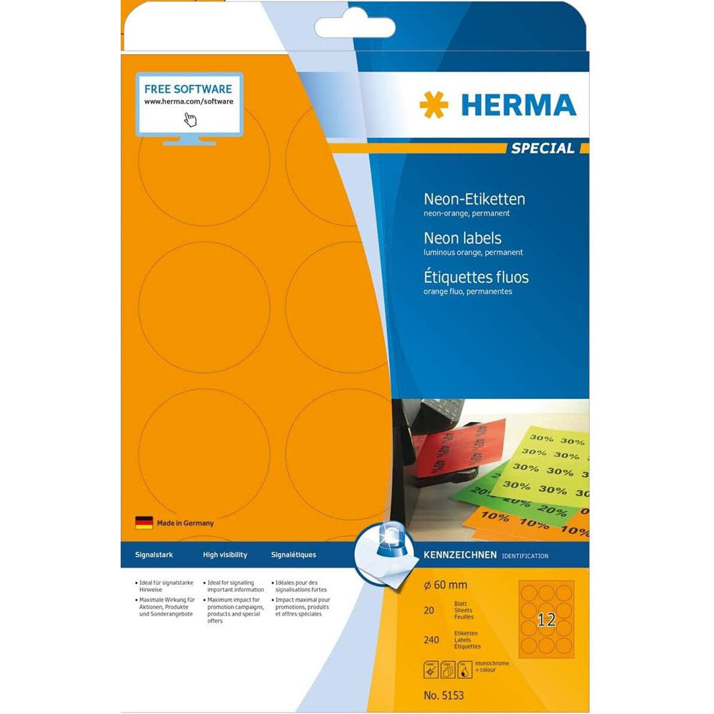 Herma Round lysende neonetiketter A4 20pc 60mm