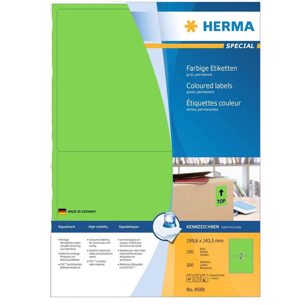 Herma farvede etiketter A4 100pc (199.6x143.5mm)