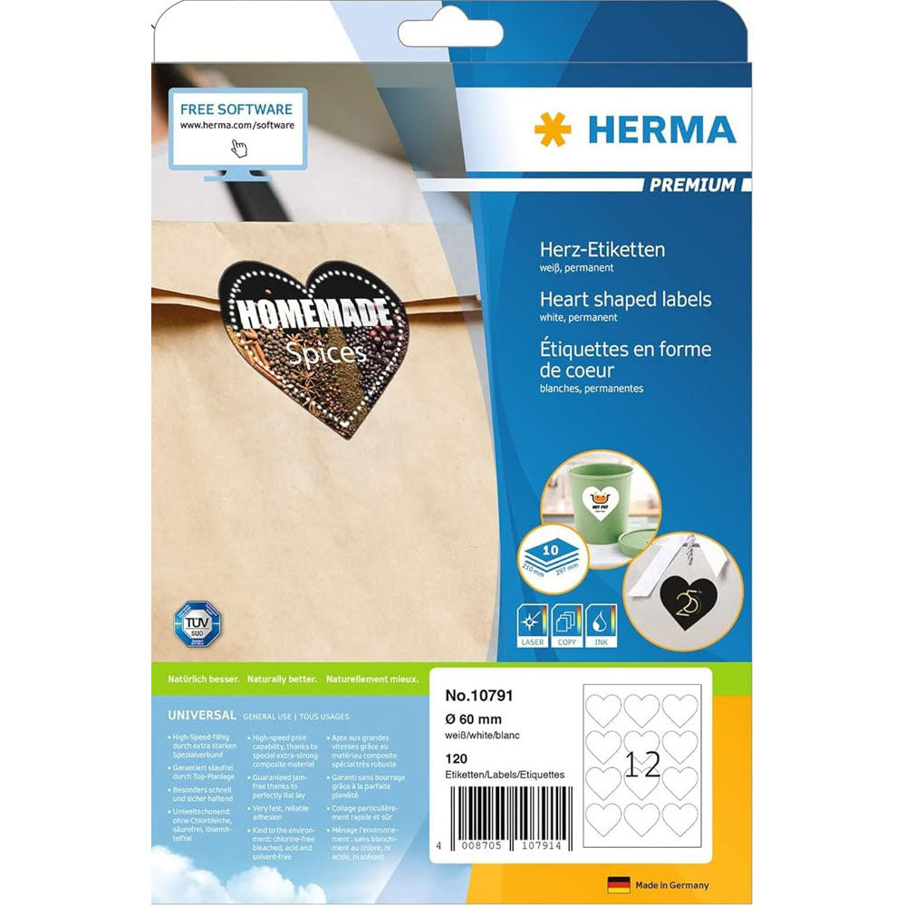 Herma Premium Heart-Shaped Labels A4 10pc