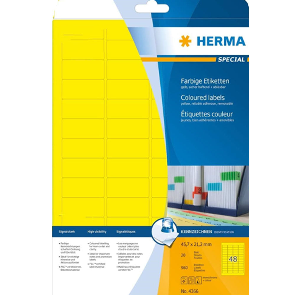 Herma avtagbar färgade etiketter A4 20 st (45.7x21.2mm)