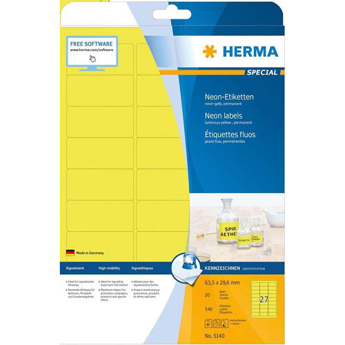 Herma Luminous Neon Labels A4 20pc (63.5x29.6mm)