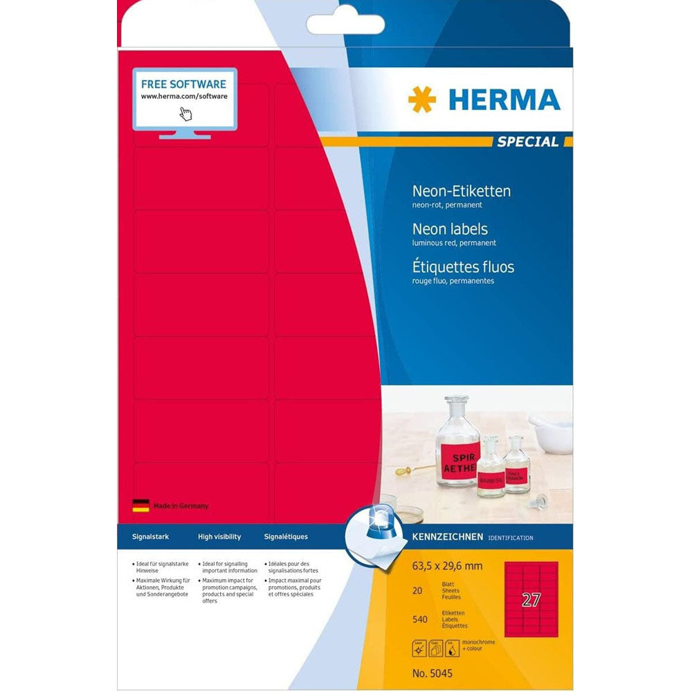 Herma lysande neonetiketter A4 20 st (63,5x29,6 mm)