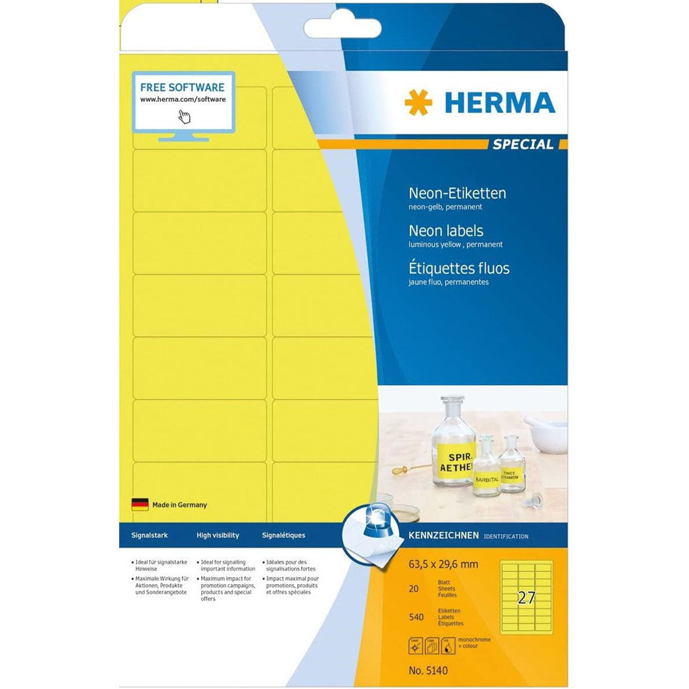 Herma Luminous Neon Etyels A4 20pc (63,5 x 29,6 mm)