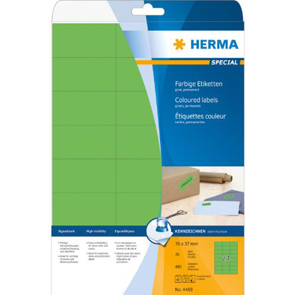 Herma Removable ColoredラベルA4 20pc（70x37mm）