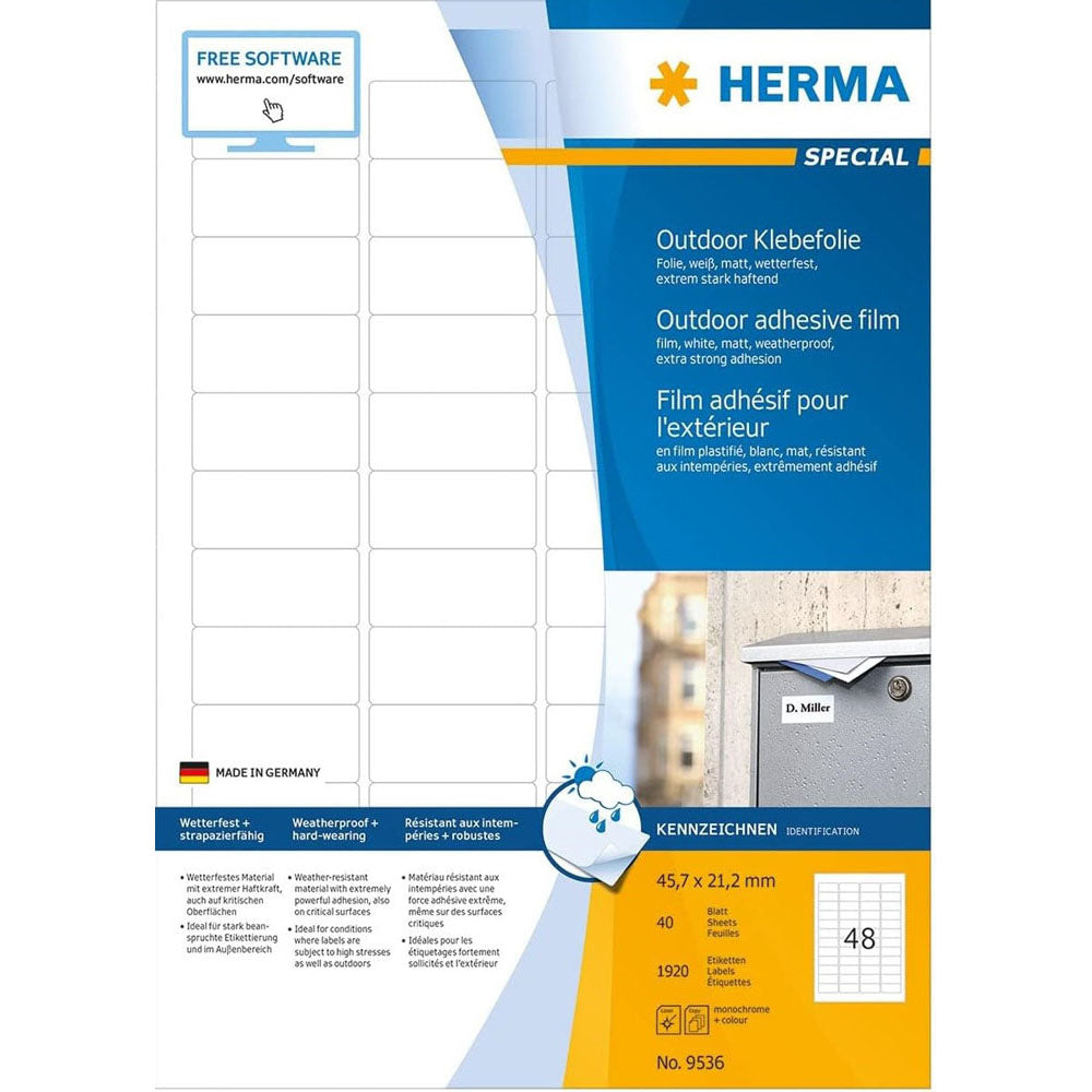 Herma utomhusfilm etiketter A4 40 st (vit)