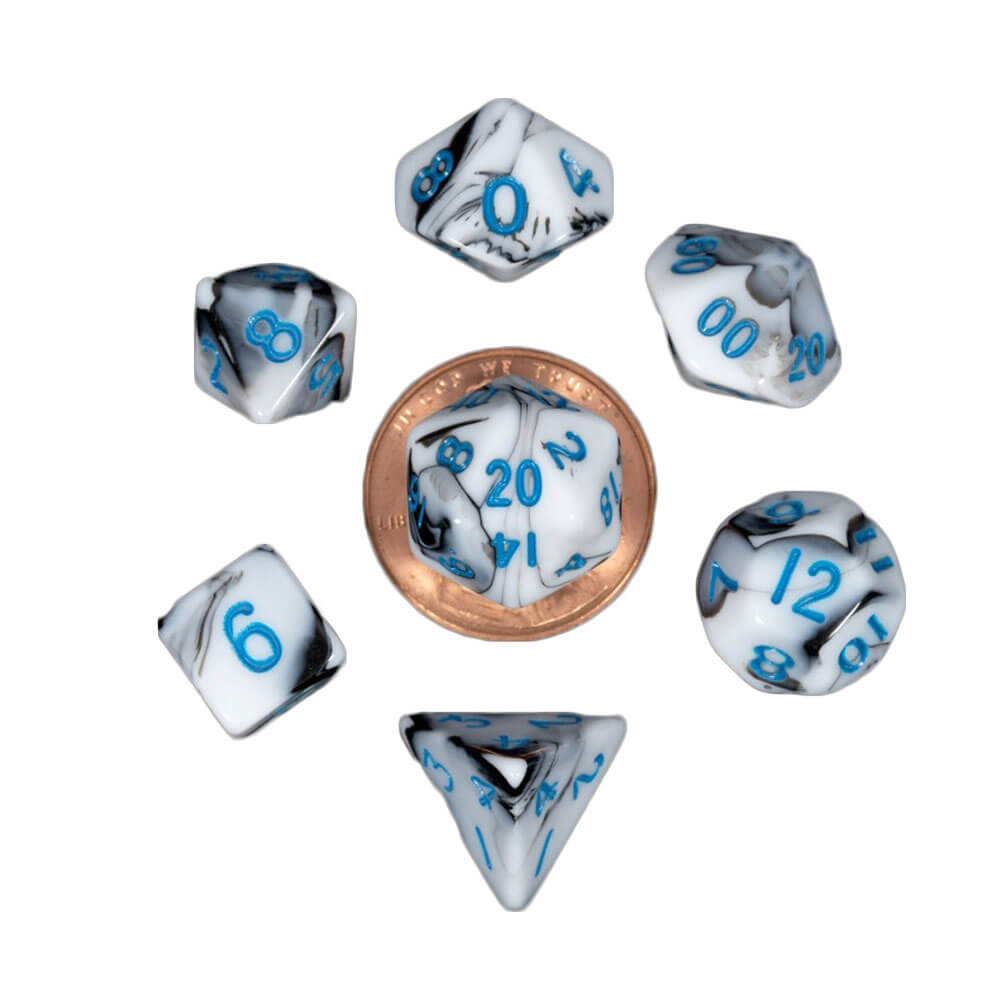 MDG Mini Polyedral Dice Set (w/ blauw nr.)