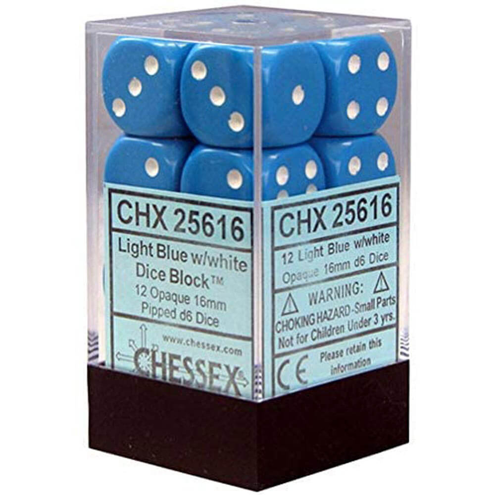 D6 Dice Opaque 16 mm (12 dés)