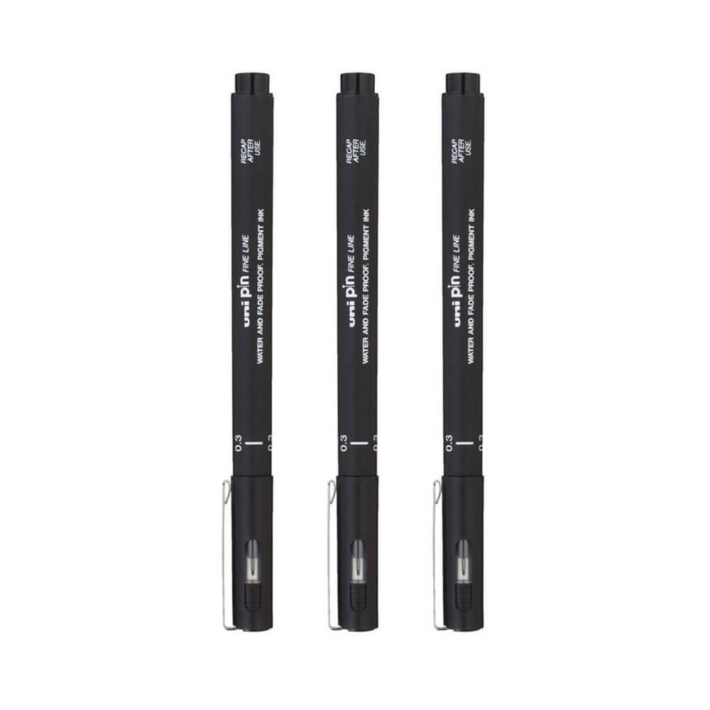 Uni-ball Pin Fineliner Pen Black (Wallet of 3)