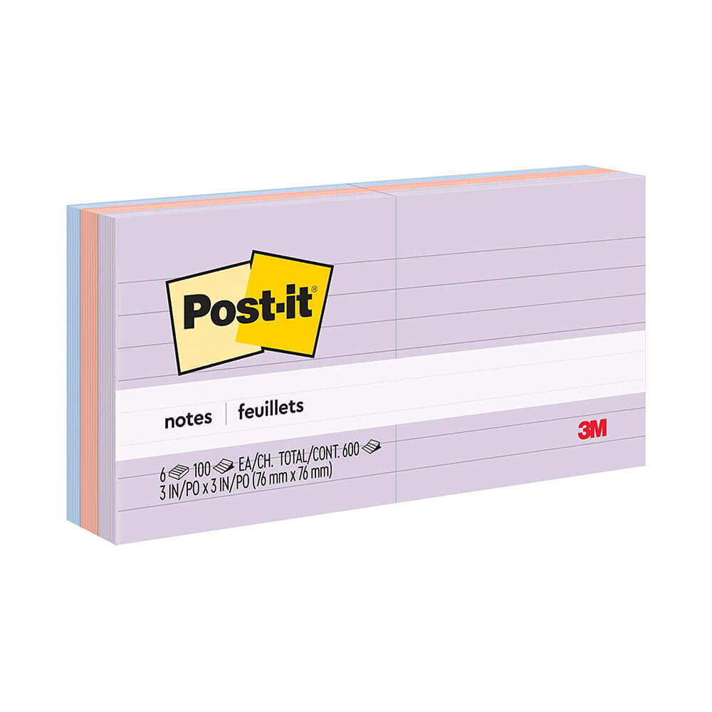 Notas post-it alinhadas 76x76mm (6pk)