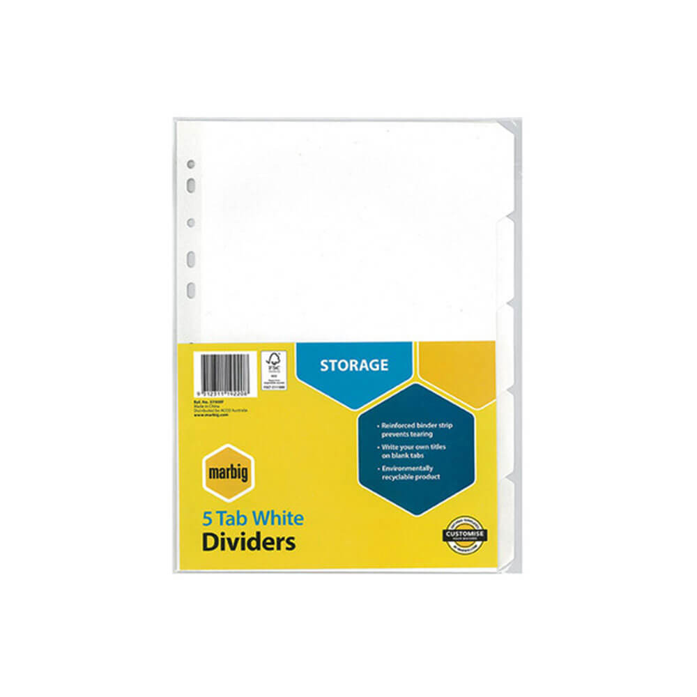 Marbig Manilla Renforced Strip Dividers A4 (blanc)