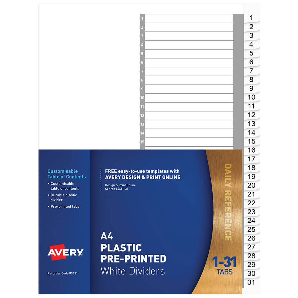 Avery plastic pre-gedrukte dividers a4 (wit)