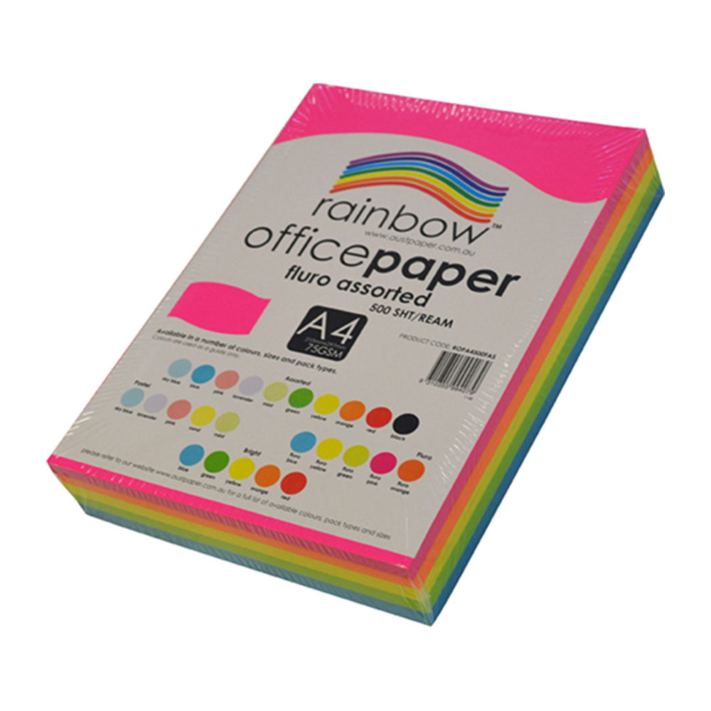 Rainbow A4 Fluoro Copy Paper 75GSM 1-REAM