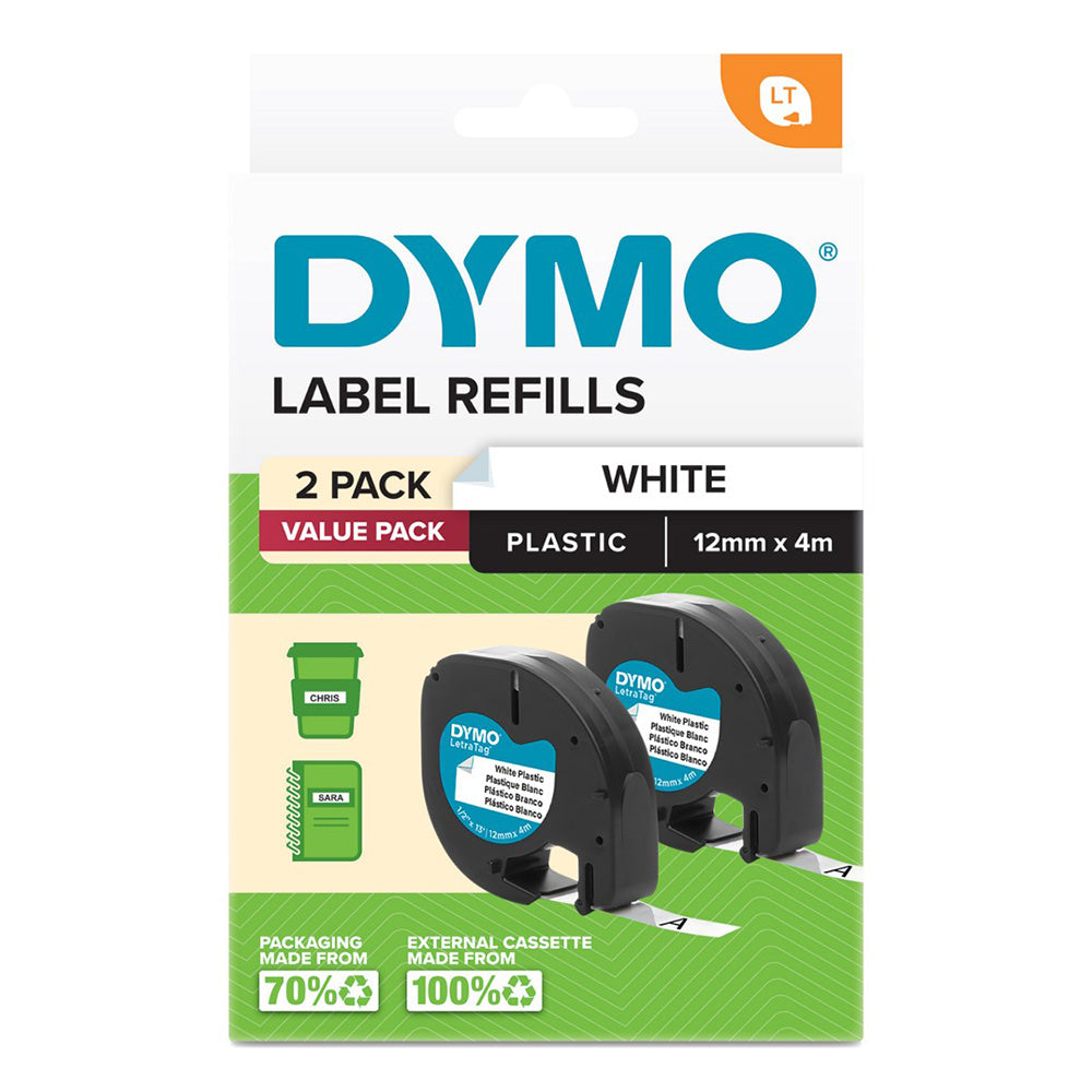 Dymo Lettag Plastic Label Tape 12x4mm (pakket van 2)