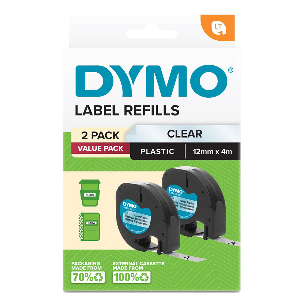 Dymo Lettag Plastic Label Tape 12x4mm (pakket van 2)