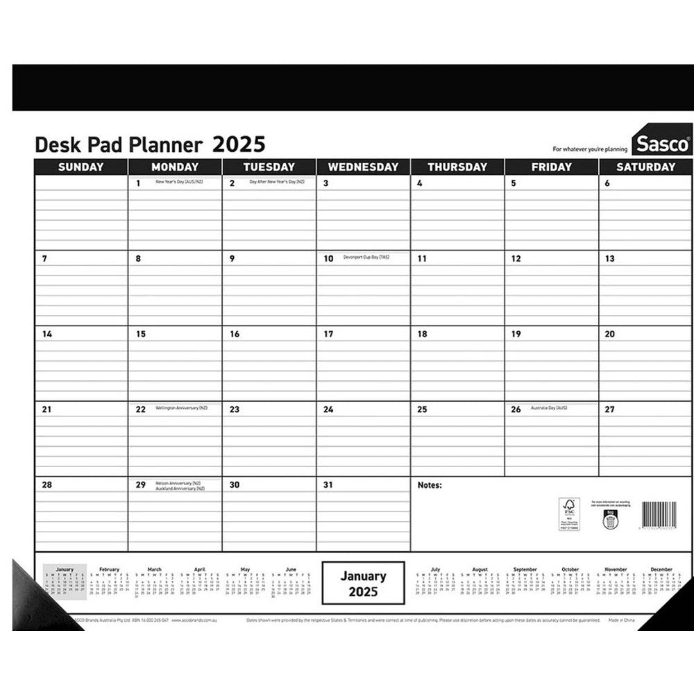 Sasco Year to View 2025 Desk Pad Planner (430x555mm)