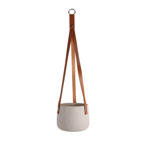 Concrete Hanging Pot w/ PU Leather Straps