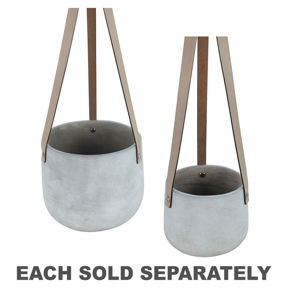 Lily Concrete Hanging Pot with PU Tan Straps