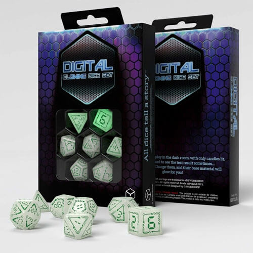 Q Workshop "Digital" Glowing Dice Set of 7