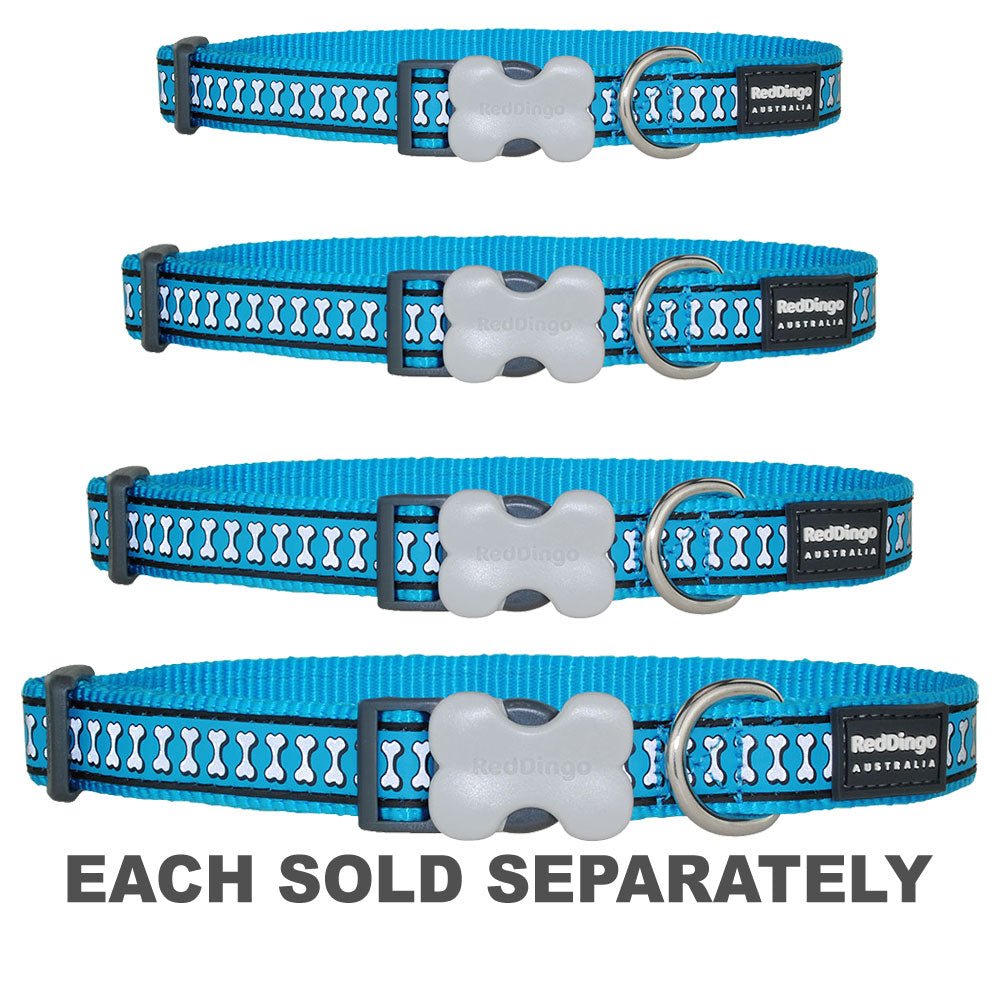 Dog Collar with Reflective Bones Design (Turquoise)