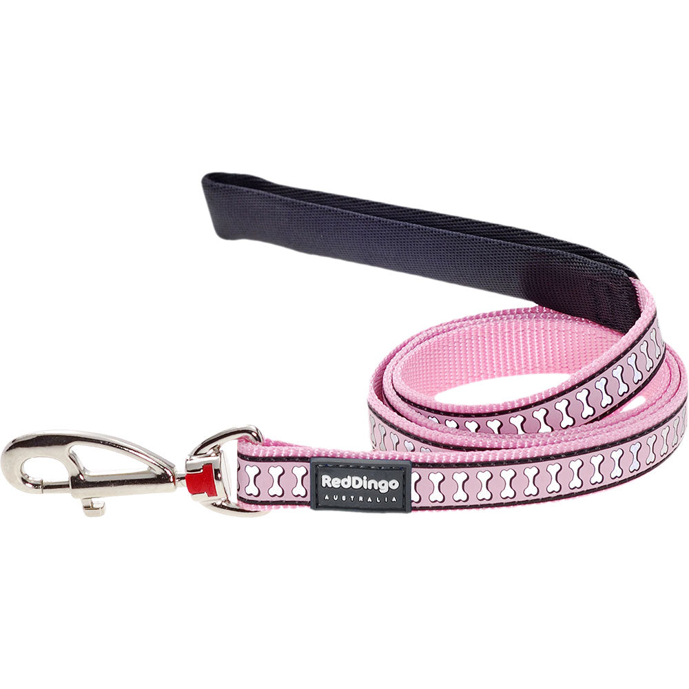 Reflective Bones Dog Lead (rosa)