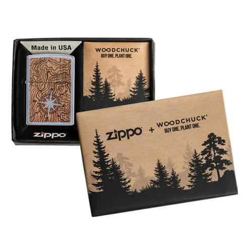 Zippo Woodchuck Compass Street Chrome Lighter