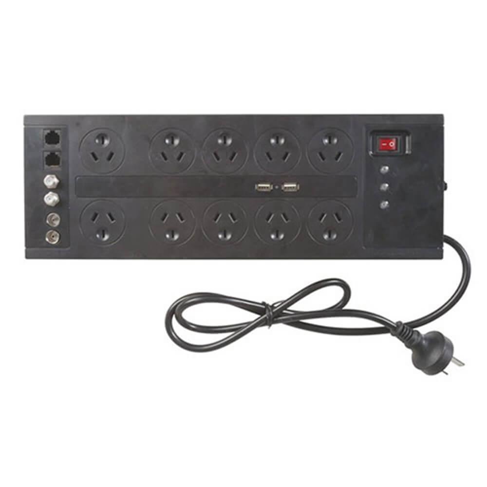 10 Way Home Theatre Surge Protected Powerboard (144Ka Black)