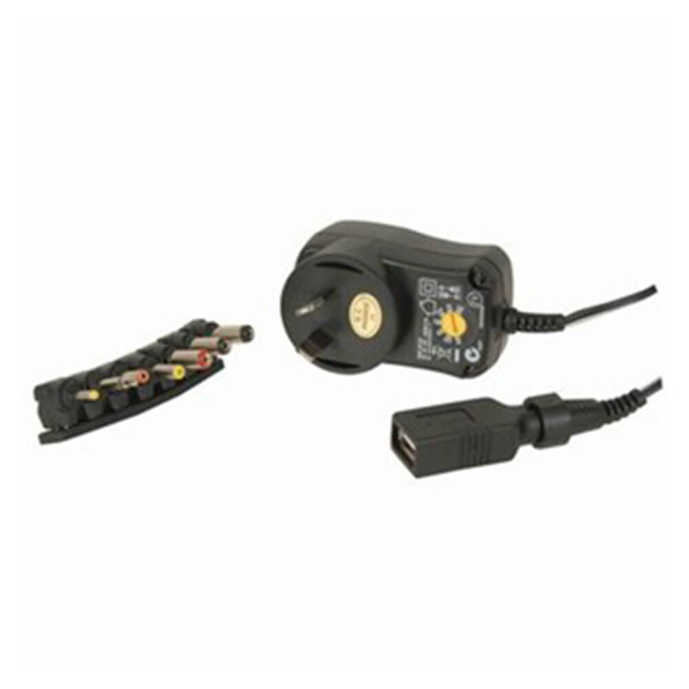 Mains Power Adaptor with 7 Plugs and USB (3-12VDC)