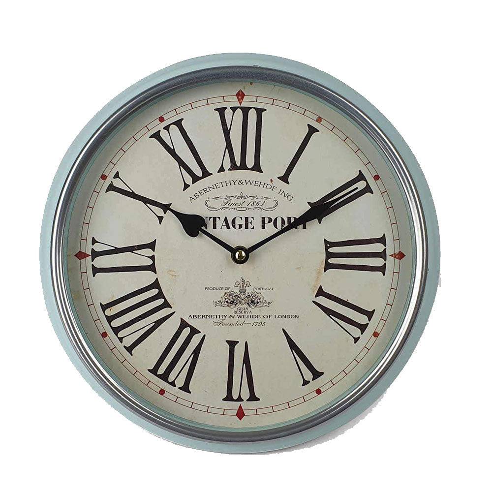 Vintage Port Classic Metal Wall Clock Light Blue