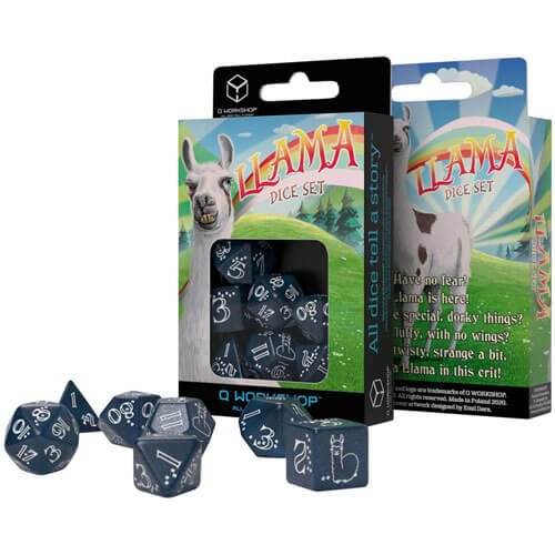 Shimmering Llama Dice Set (Blue & White)