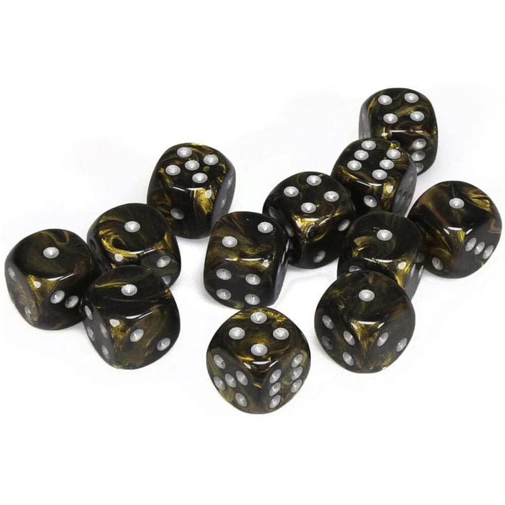 D6 DICE BLAD BLACK GOUD/ZILVER