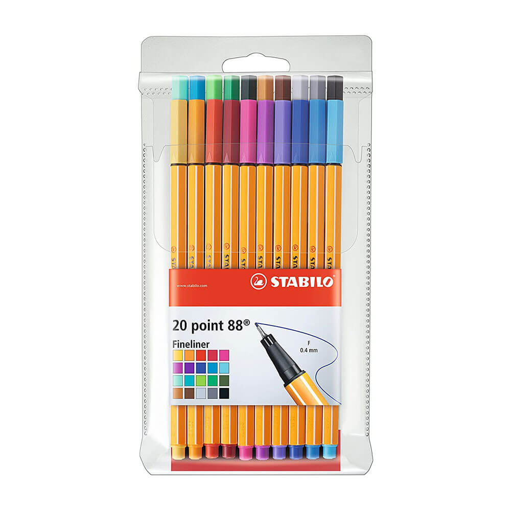 Stabilo Fibre Pen 0.4mm Tip Point Assorted (20pk)