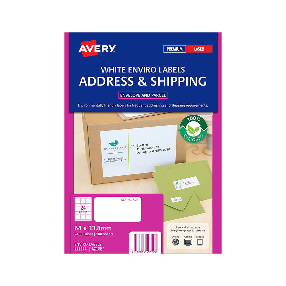 Avery Enviro 100% recyklingowe etykiety White (100pk)