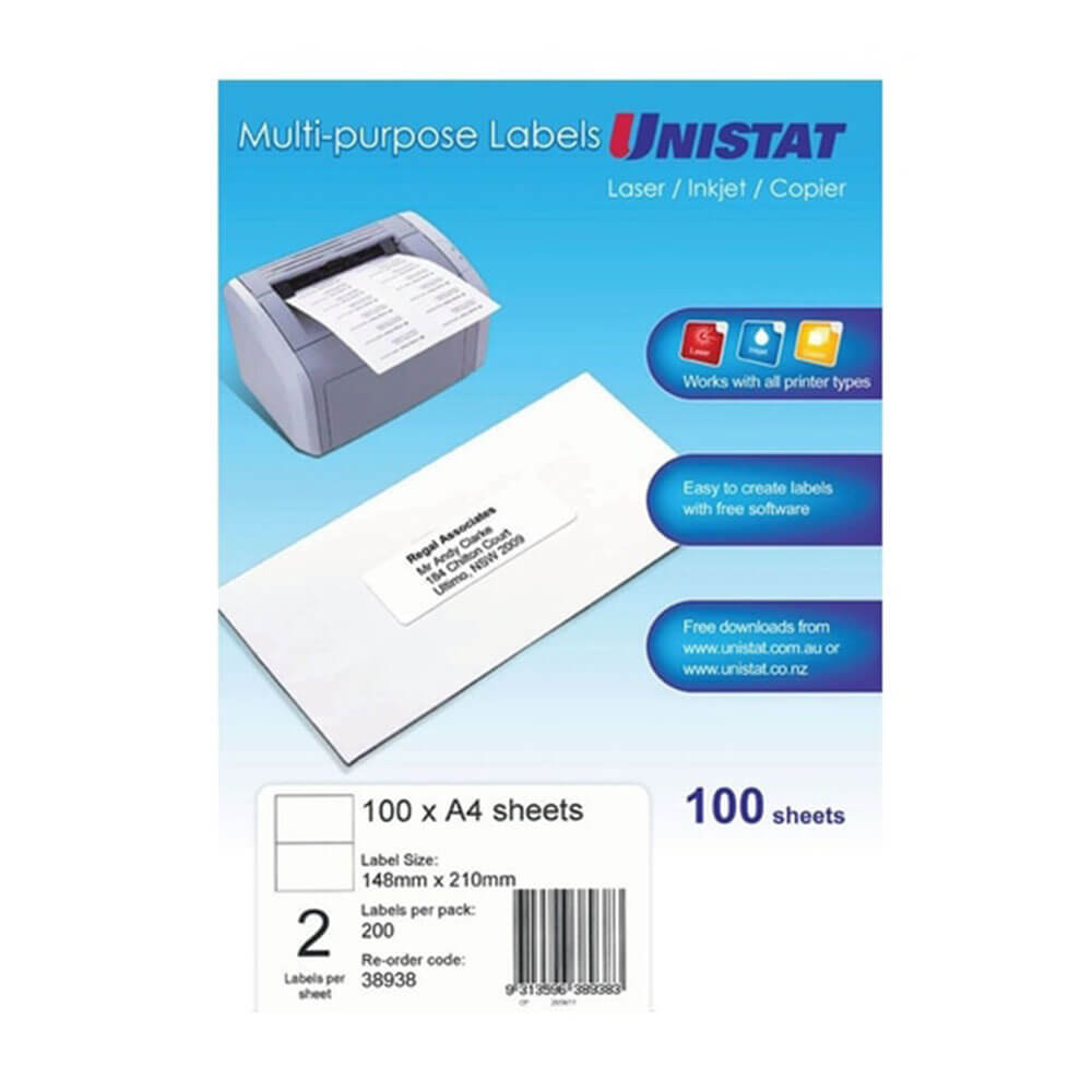 Unistat laser/inkjet/kopieerapparaat label 100 pk