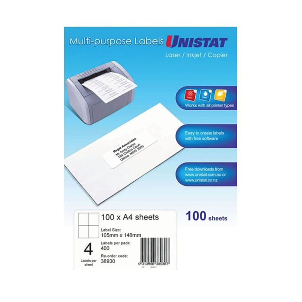 Unistat laser/inkjet/kopieerapparaat label 100 pk