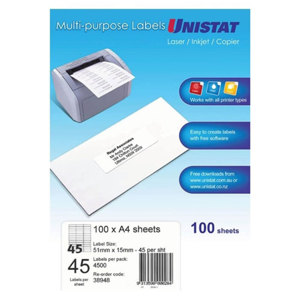 Unistat Laser/Jato de Inimiga/Copiadora Rótulo 100pk