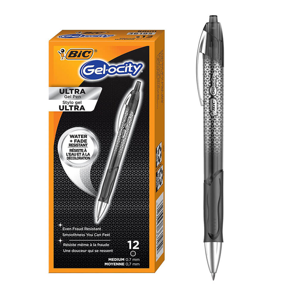 Bic Gelocity Gel Pen 0.7mm Medium Point Black (12pk)