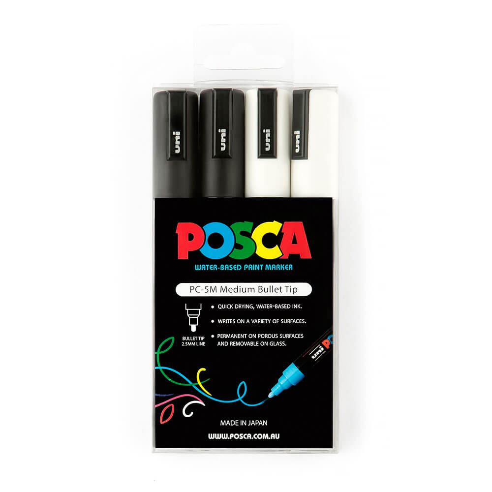 Uni posca 2.5 mm de marcador de punta surtido (4pk)