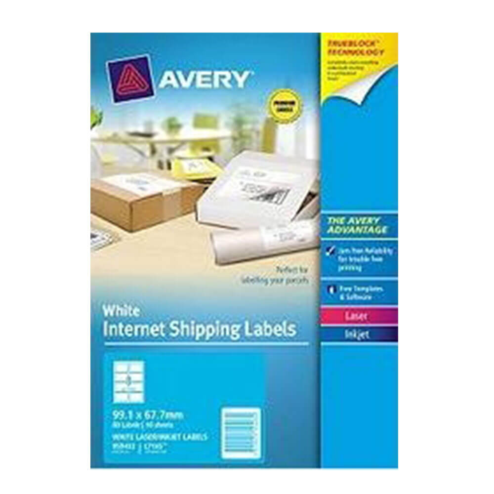 Avery TrueBlock Internet Shipping Label 10pk White