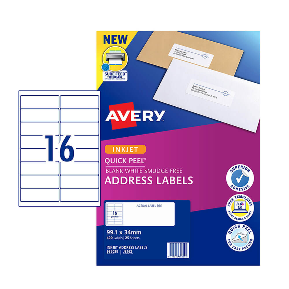 Etiqueta de endereço de jato de tinta Avery (25pk)