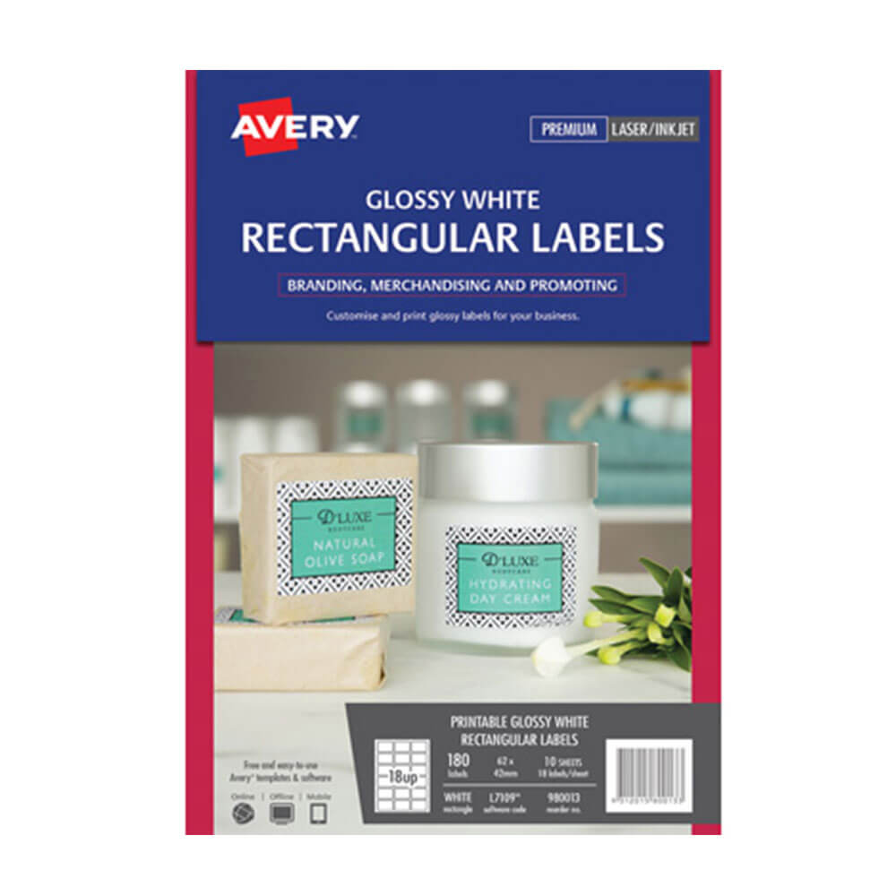 Etichette Gloss rettangoli Avery 10pk bianco