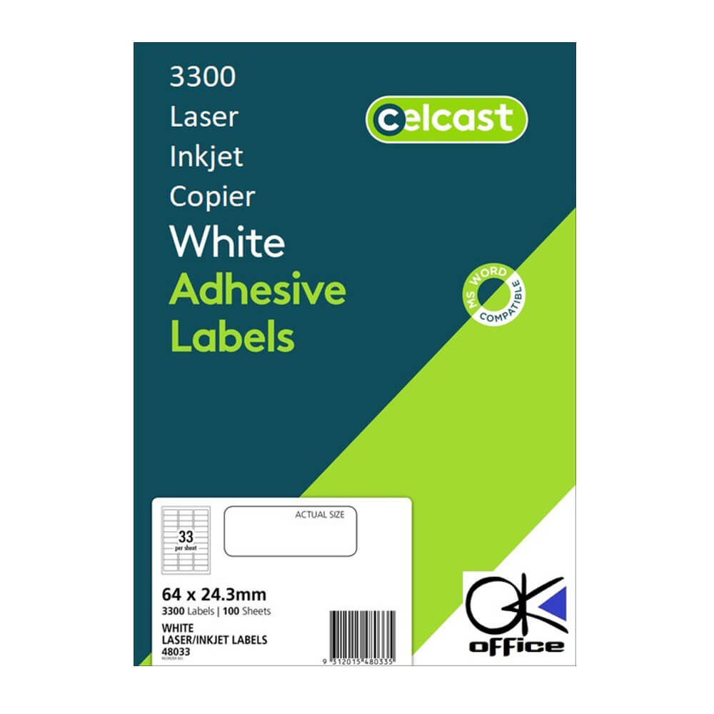 Celcast laser/inkjet -etiketter White (100pk)