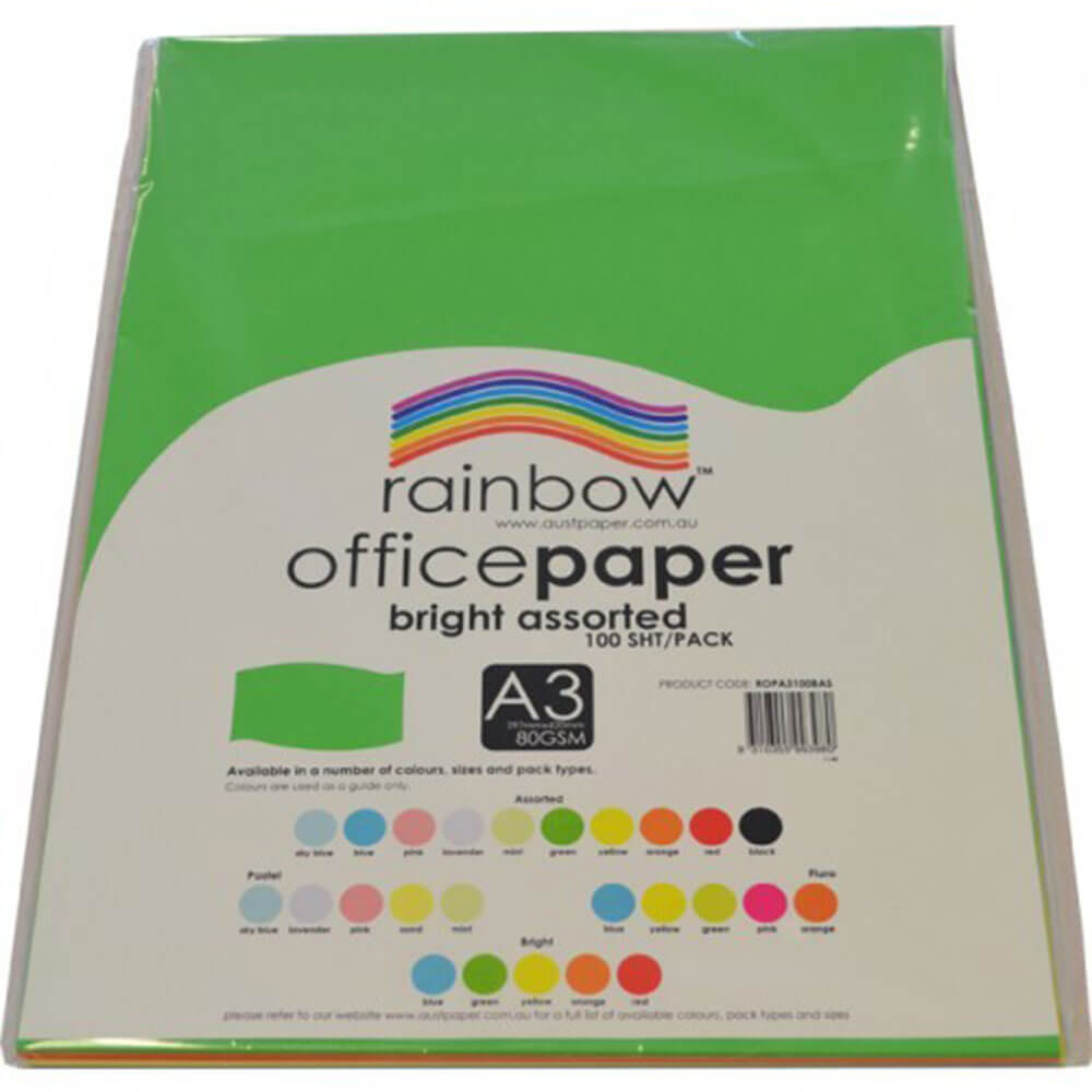 Rainbow Office Paper 100pk 80GSM (jasny różne)