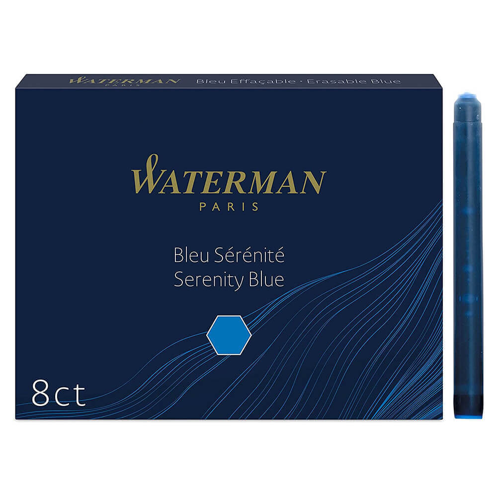 Waterman Fountain Pen Ink Cartridges 8pk (Serenity Blue)