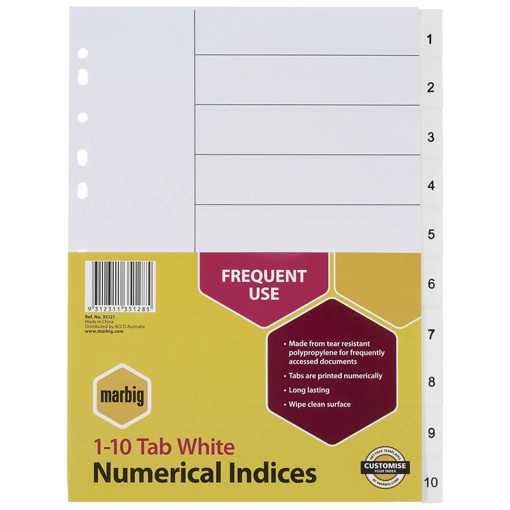 Marbig Numerical Indices & Dividers A4 (White)